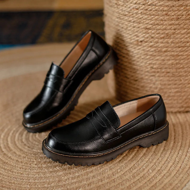 Classic Mary Jane Flats – Split Leather Slip-On Shoes for Casual Comfort