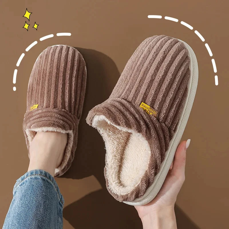 Evshine Winter Fur Plush Slippers – Soft Sole Home Shoes