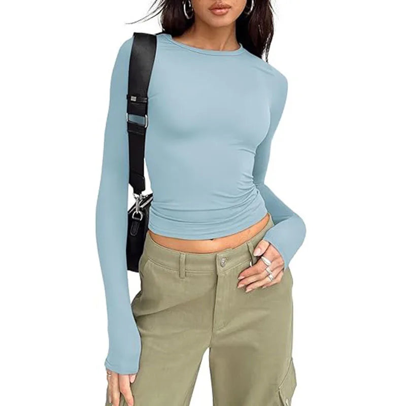 Women's Long Sleeve Crew Neck Slim Fit T-Shirt | OWNLUXE