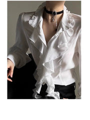 Harajuku Vintage Victorian Blouse - Ruffled Stand Collar Shirt