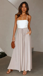 High Waist Wide Leg Pants - Elastic Waistband Summer Trousers