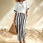 Women's Wide Leg Striped Pants | OWNLUXE