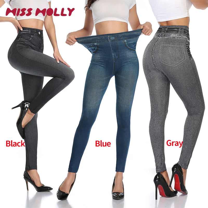 Faux Denim Leggings – High Waist Shapewear