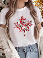 Load image into Gallery viewer, Women's Canadian Theme T-Shirt - Red Maple Tree Design for Canada Day &amp; Thanksgiving
