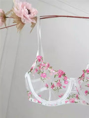 YUQI French Elegant Lingerie Set-Floral Embroidery Semi-Transparent Bra & Brief,Black Sensual Women's Underwear Luxury Intimates