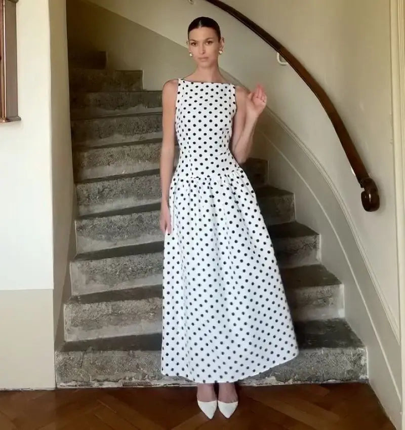 High-Waist Polka Dot Sleeveless Robe | OWNLUXE