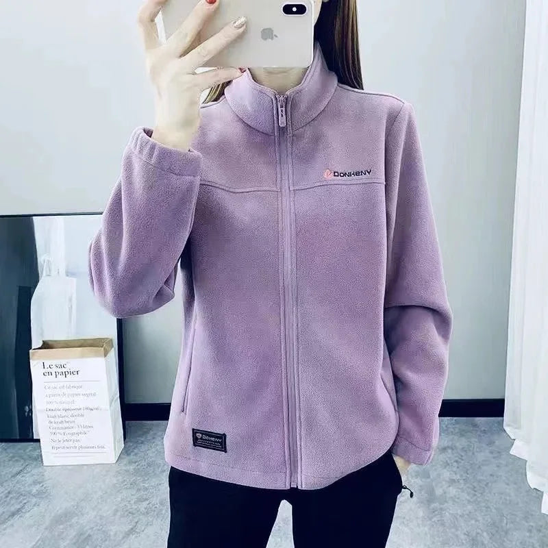 Women's Leopard Print Fleece Jacket – Warm Zipper Coat
