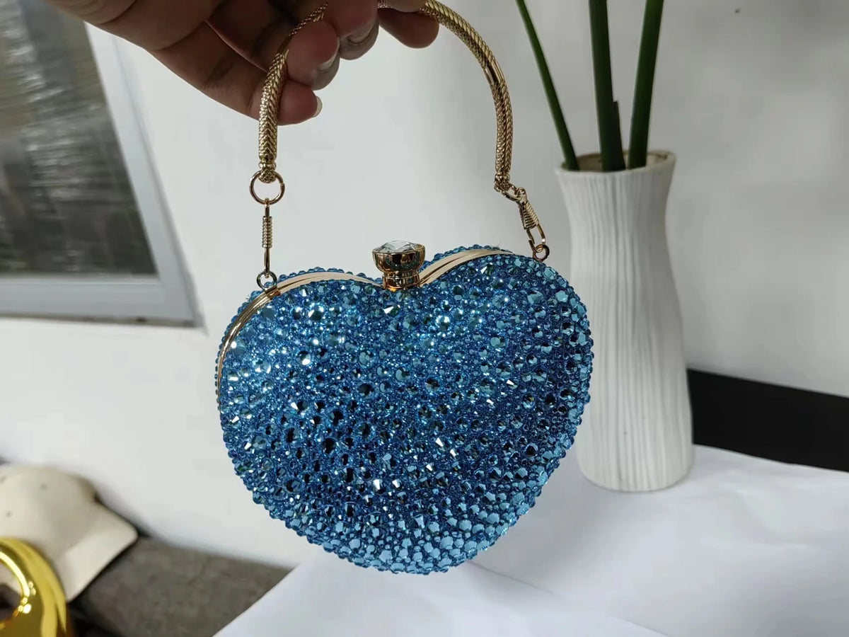 Luxury Diamond Inlay Heart Shape Crystal Clutch Purse | OWNLUXE