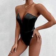 Deep V Neck Bodysuit Shapewear - Thong Waist Shaper with Underwire
