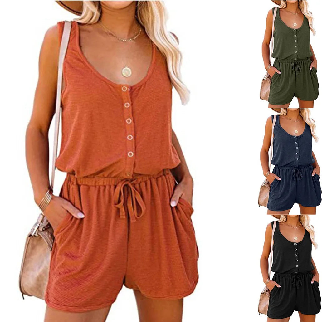 High-Waist Drawstring Sleeveless Relaxed-Fit Jumpsuit | OWNLUXE