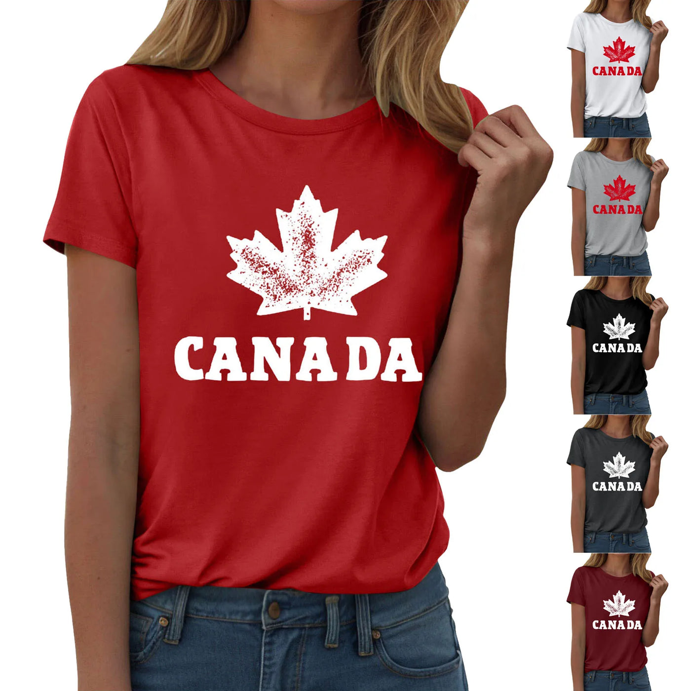 Canada Day Print T-Shirt Round Neck Short Sleeve | OWNLUXE
