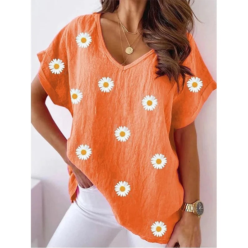 Floral V-Neck Oversized T-Shirt | OWNLUXE