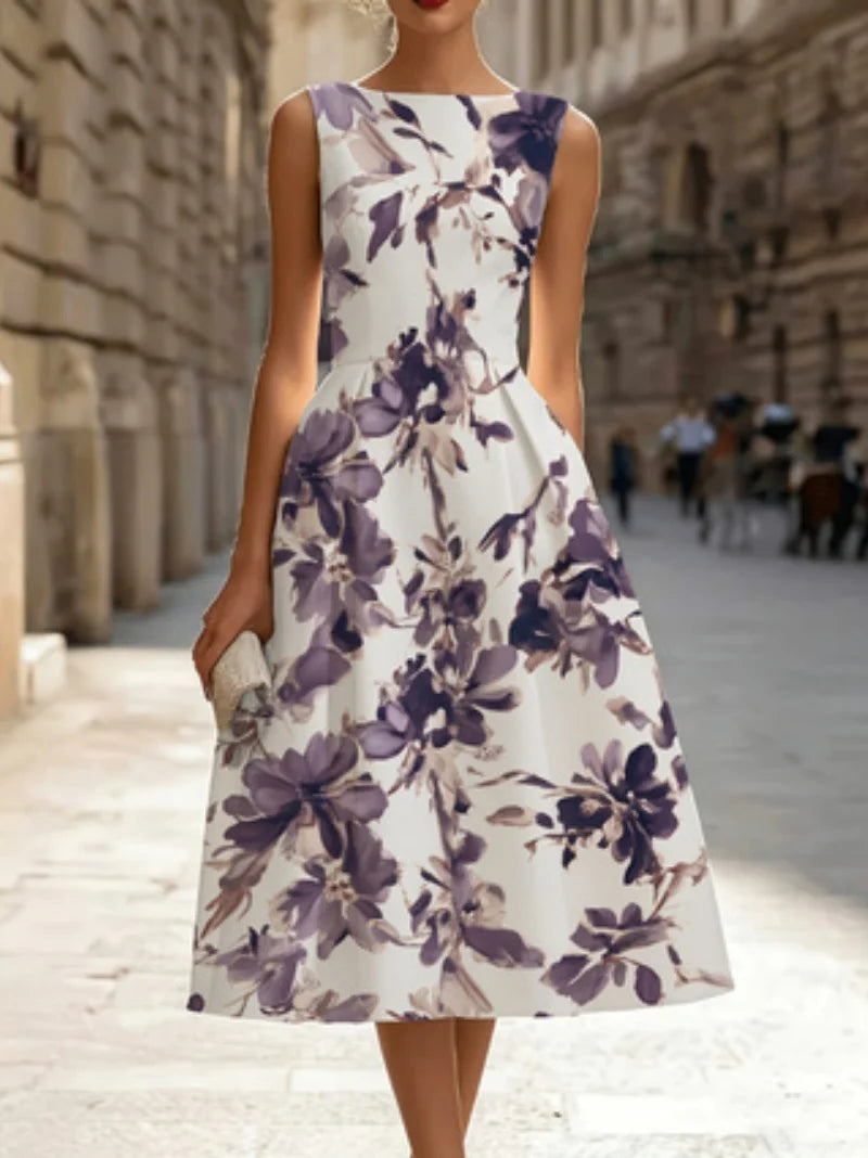 Floral Print Short-Sleeve A-Line Dress | OWNLUXE