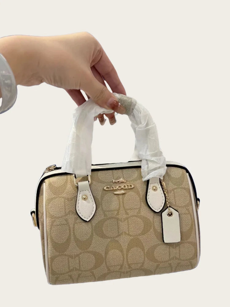 Genuine Leather Boston Bag Women Luxury Designer Handbag