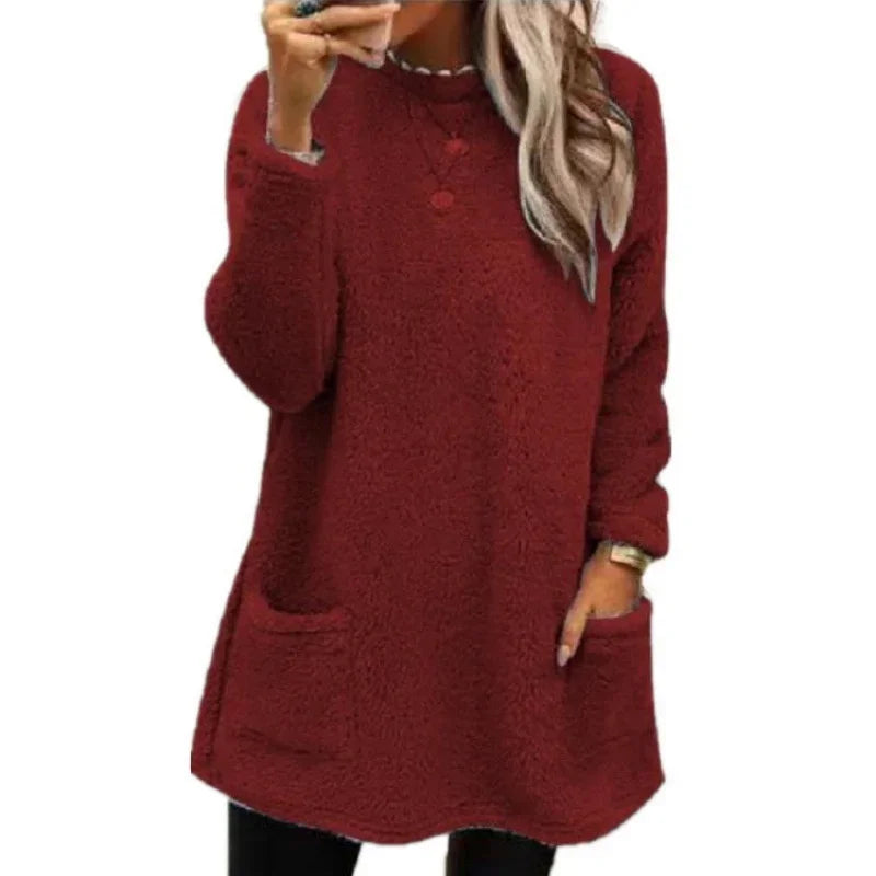 Faux Fur Lined Knit Sweater – Extra-Long Winter Pullover