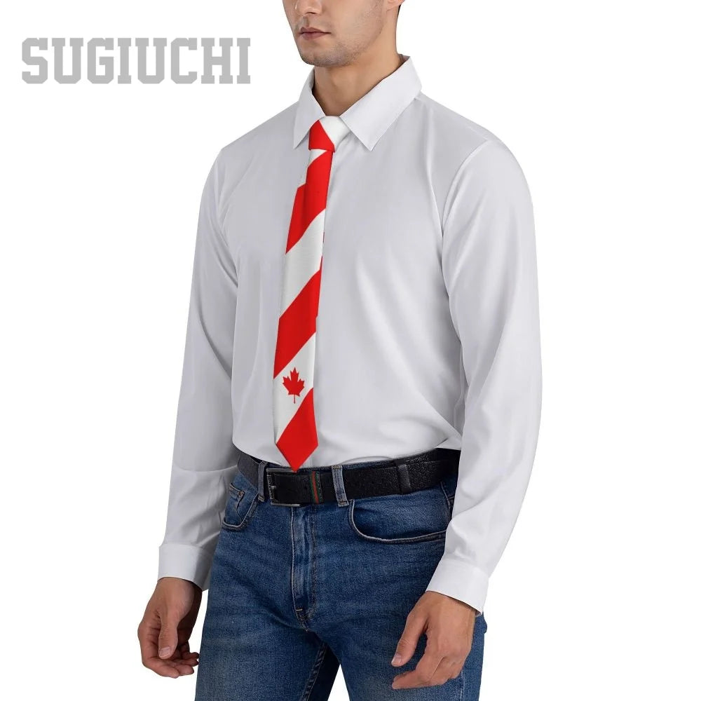 Canada Flag Emblem Neck Tie – Slim Plaid Tie for Wedding, Business & Canada Day