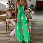 Load image into Gallery viewer, Elegant Printed Ankle-Length Beach Dress – Loose Fit V-Neck Camisole
