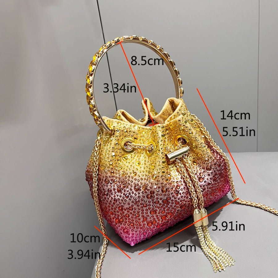 Crystal Bucket Evening Bag (Green Pink) | OWNLUXE