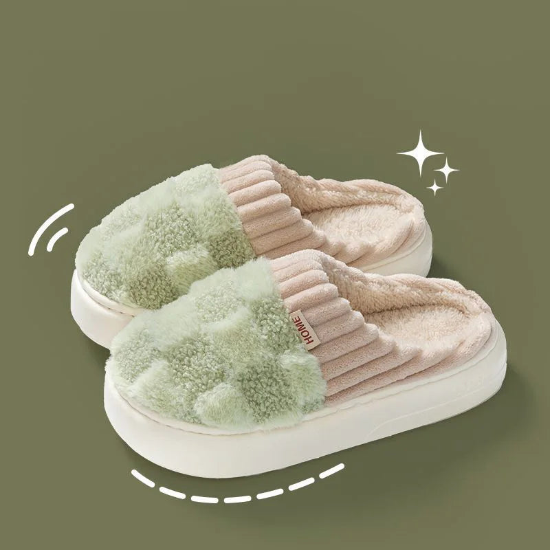 Couple Winter Plaid Slippers – Warm Fluffy Indoor Slides