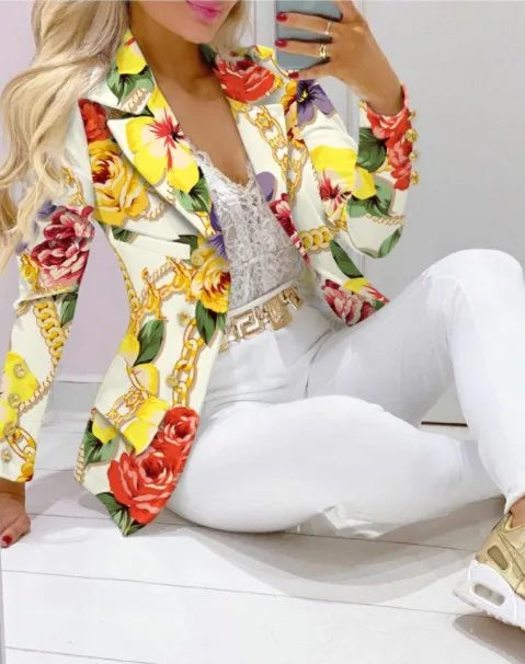 Spring Autumn Fashion Blazers Pant Sets Long Sleeve Print Coat Two Piece | OWNLUXE