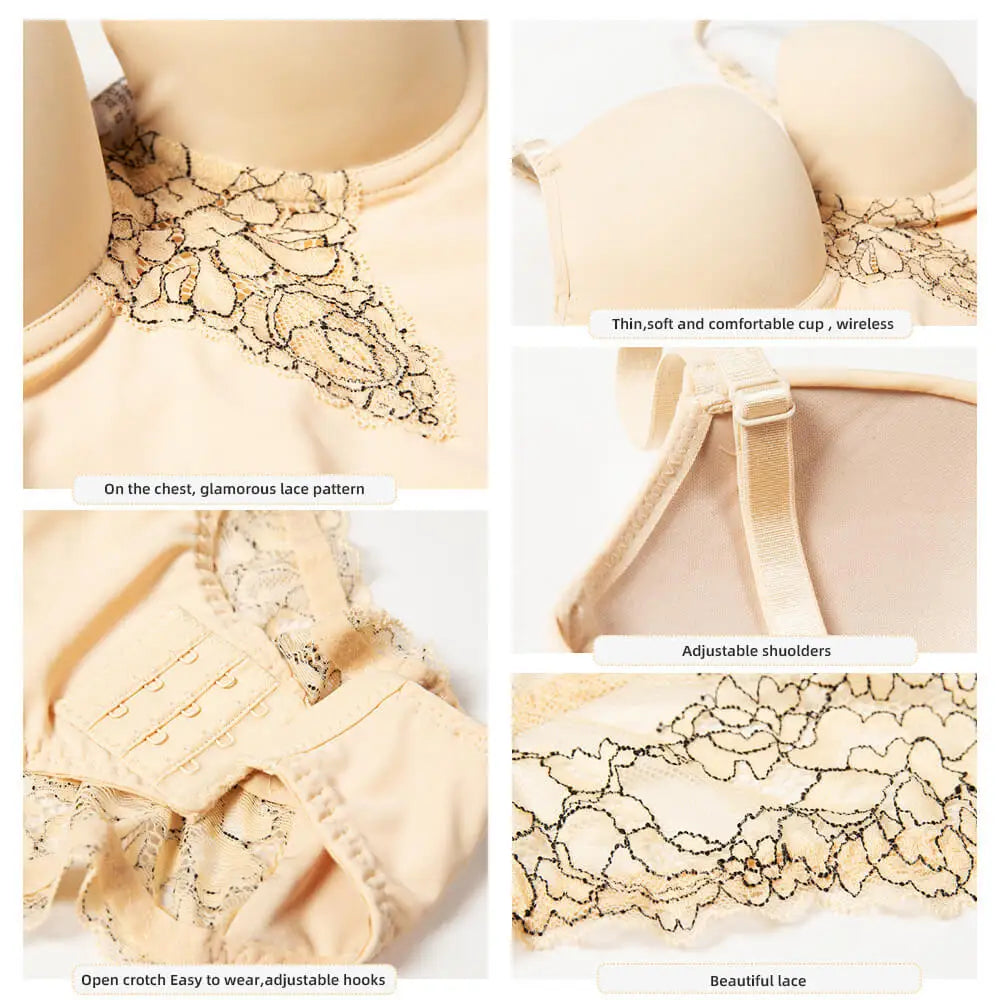 Lace Shapewear Bodysuit with Built-In Bra - Firm Control Body Shaper