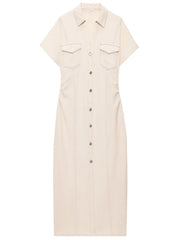 Midi Denim Short-Sleeve Dress | OWNLUXE