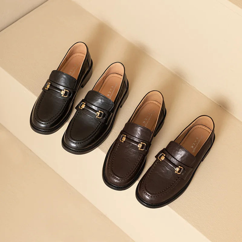 Women's Square Toe Leather Vintage Loafers – Shop at OWNLUXE