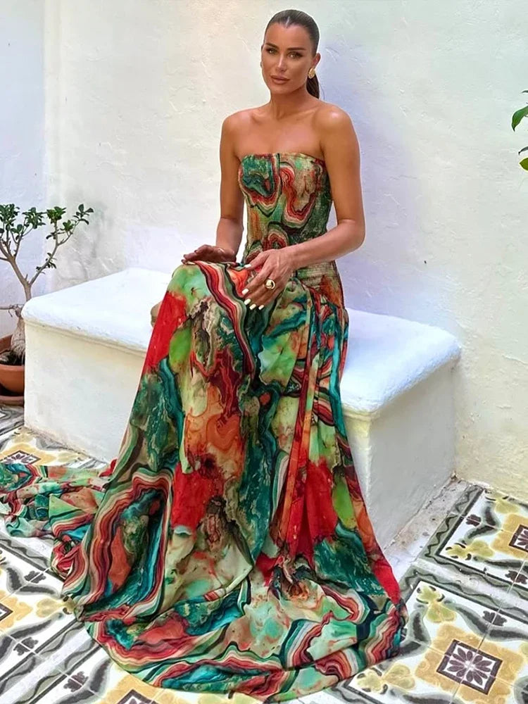 Strapless Pleated Maxi Dress | OWNLUXE