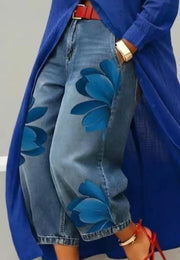 Floral High-Waist Relaxed-Fit Cropped Jeans | OWNLUXE