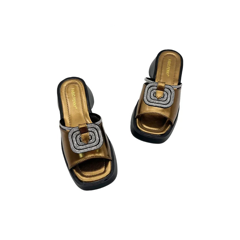 Women’s Mid Heel Slide Sandals – Cushioned Mixed-Color