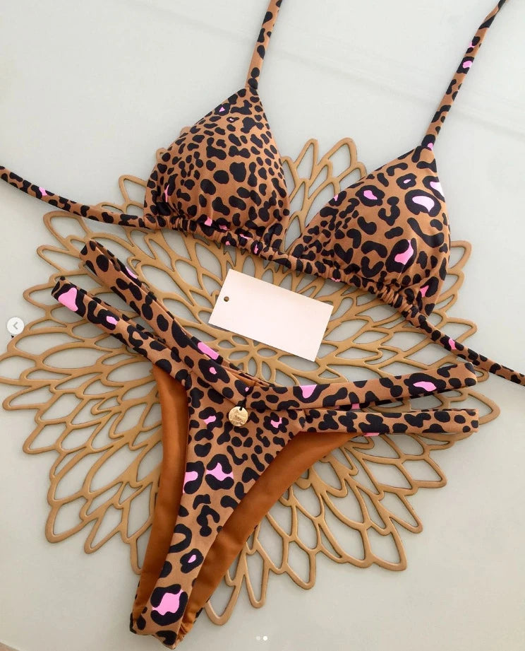Leopard Print Printed Thong Bikini Set | OWNLUXE