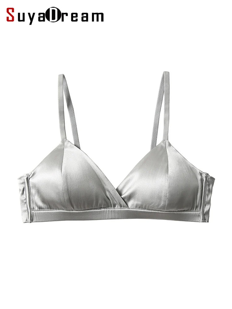 SuyaDream Women Wire Free Silk Bras Natural Silk Lining 3/4 Cups Everyday wear Bra 2025 Underwear Silver Intimates