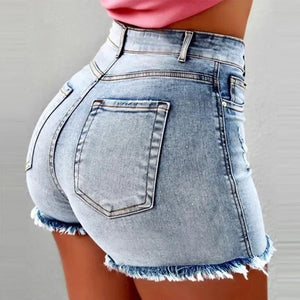High-Waisted Patchwork Denim Shorts – Casual Summer Essential