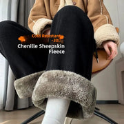 Women's Lamb Velvet Wide Leg Pants - Fleece Lined Winter Trousers