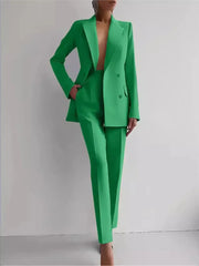 Casual Long Sleeve Suit Set Office Lady Solid Elegant Jacket | OWNLUXE