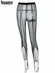 Striped High-Waist Mesh Skinny Leggings | OWNLUXE