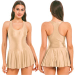 Load image into Gallery viewer, Women&#39;s Swimsuit U Neck Leotard Dresses Sportswear Swimwear Glossy Tank Dress One-Piece Sleeveless Yoga Ballet Dance Costume
