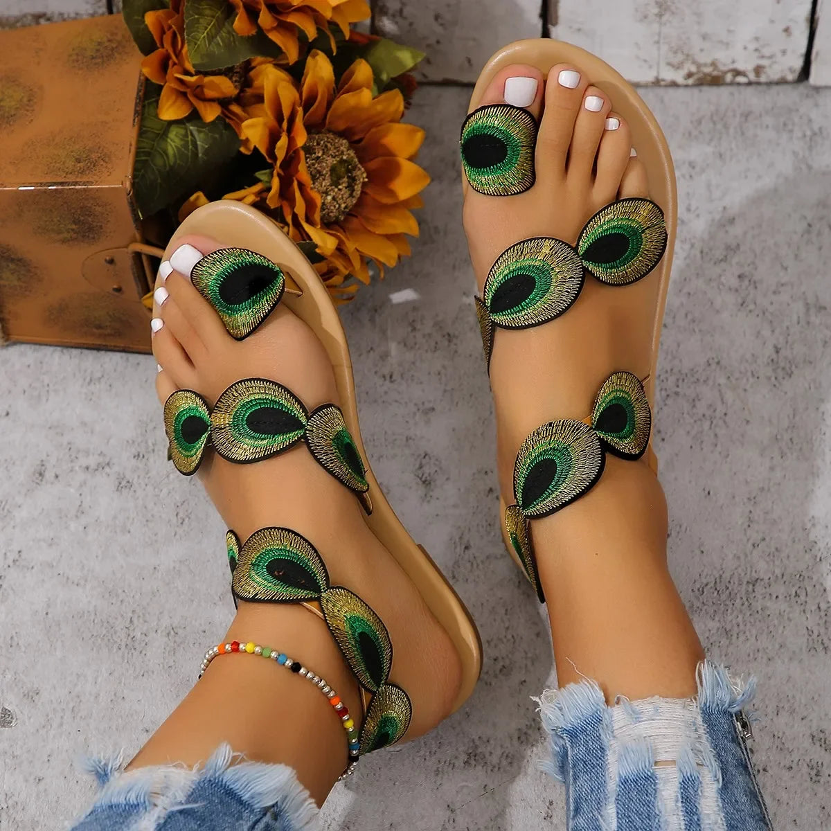 Plus-Size Yellow Embroidered Sandals – Shop at OWNLUXE