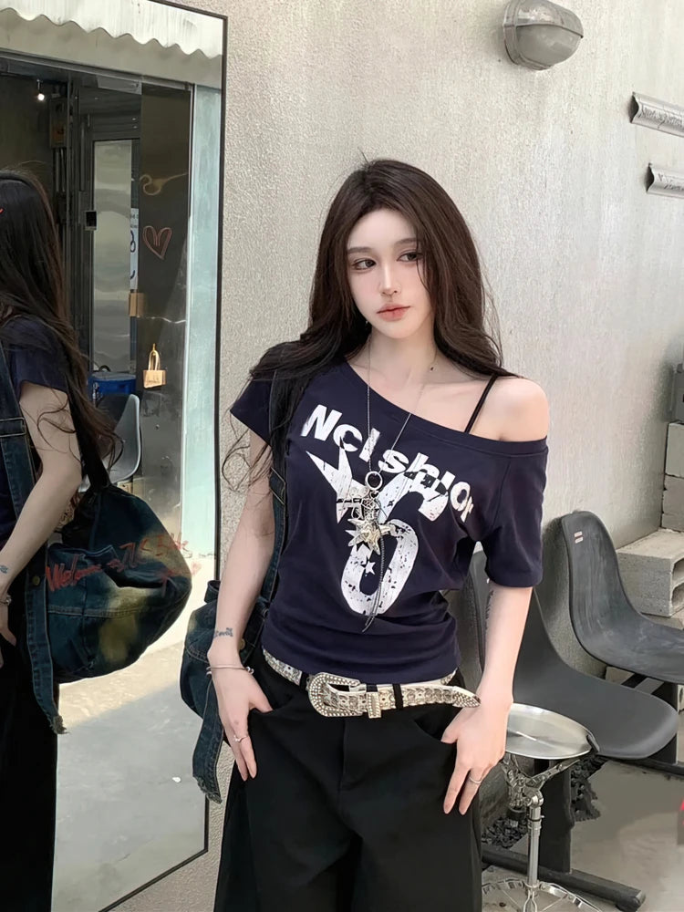 Women's Short Sleeve Vintage T-Shirt (Navy Blue) | OWNLUXE