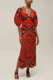High-Waist V-Neck Linen Dress | OWNLUXE