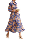 A-Line Long-Sleeve Printed Button-Down Dress | OWNLUXE