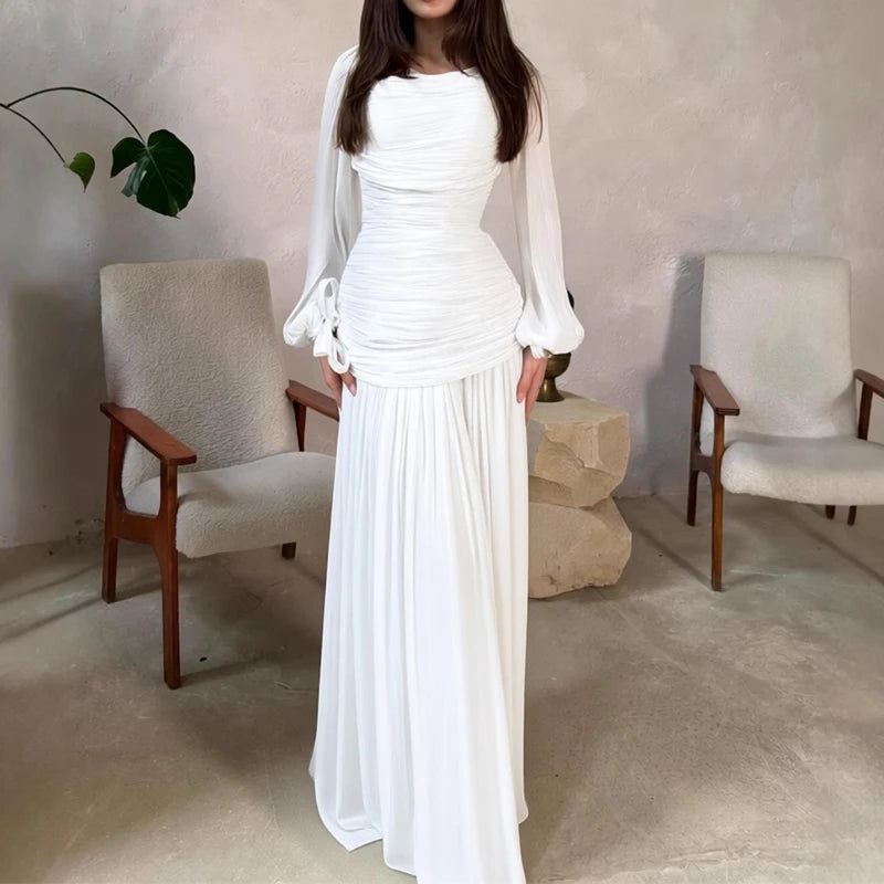 Draped Long-Sleeve Maxi Dress | OWNLUXE
