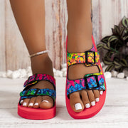 Women’s Buckle Slide Sandals – Lightweight Mixed Color Flats
