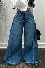 Load image into Gallery viewer, Women's Wide Leg Flare Jeans - Spliced Denim Streetwear Trousers
