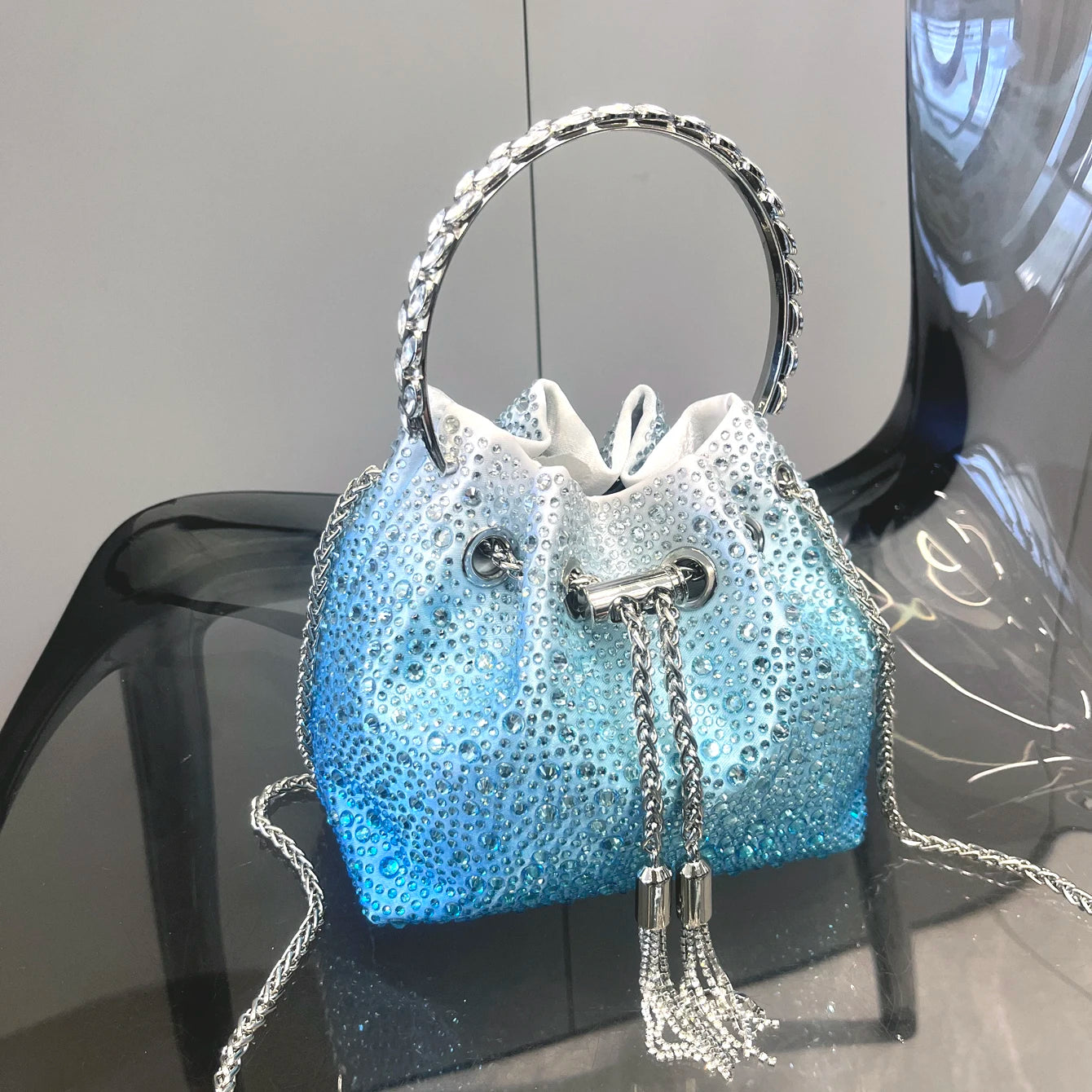 Crystal Bucket Evening Bag (Green Pink) | OWNLUXE