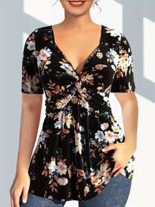 Flowy Summer V-Neck Tee – Plus Size Comfort | Haut Estival à Col en V – Confort Grande Taille