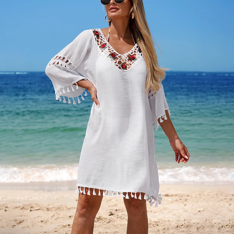 Patchwork Sheer Floral Relaxed-Fit Swim Cover-Up | OWNLUXE
