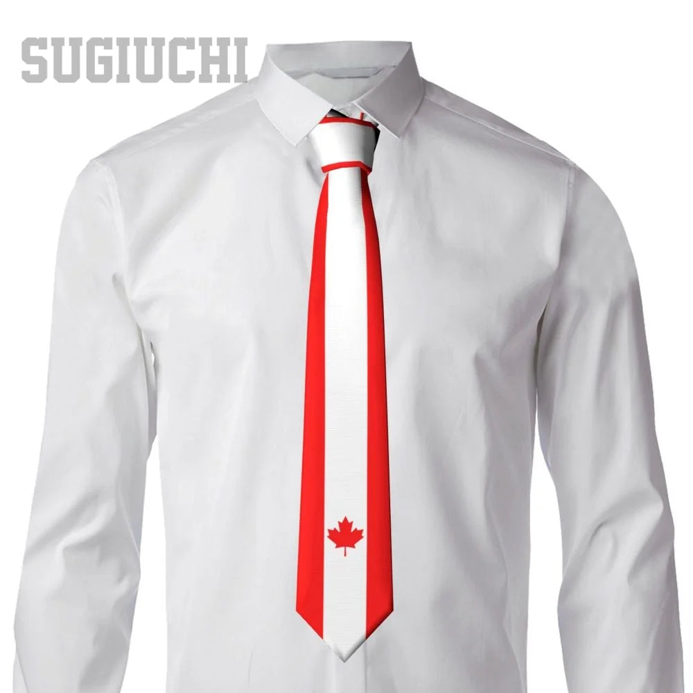 Canada Flag Emblem Neck Tie – Slim Plaid Tie for Wedding, Business & Canada Day