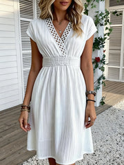 Lace V-Neck Striped Dress | OWNLUXE