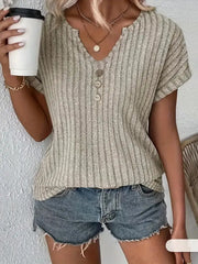 Women's V-Neck Ribbed T-Shirt | OWNLUXE